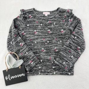 DESIGN HISTORY Girls Heather Gray Flowered Sweater